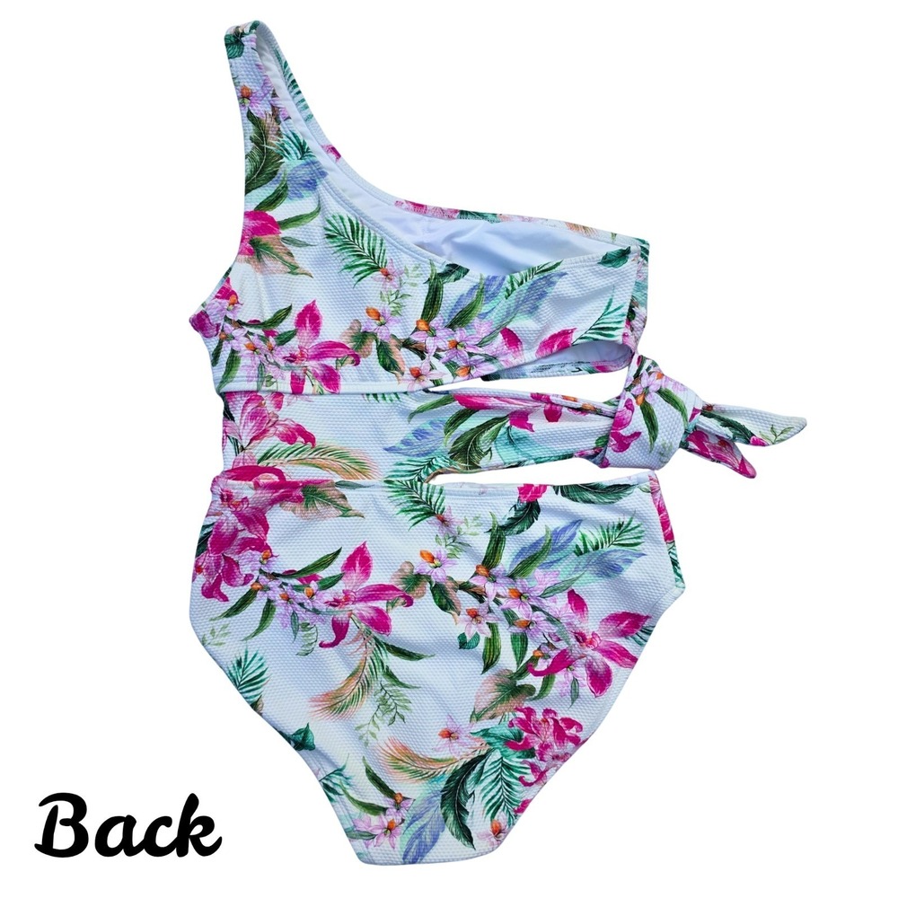 La Blanca Swimsuit Size 8 White Colorful Tropical‎ Floral One Piece Cut Out - Picture 4 of 9